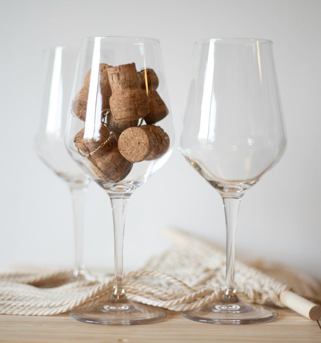Wine glasses on the table at the wine bar.